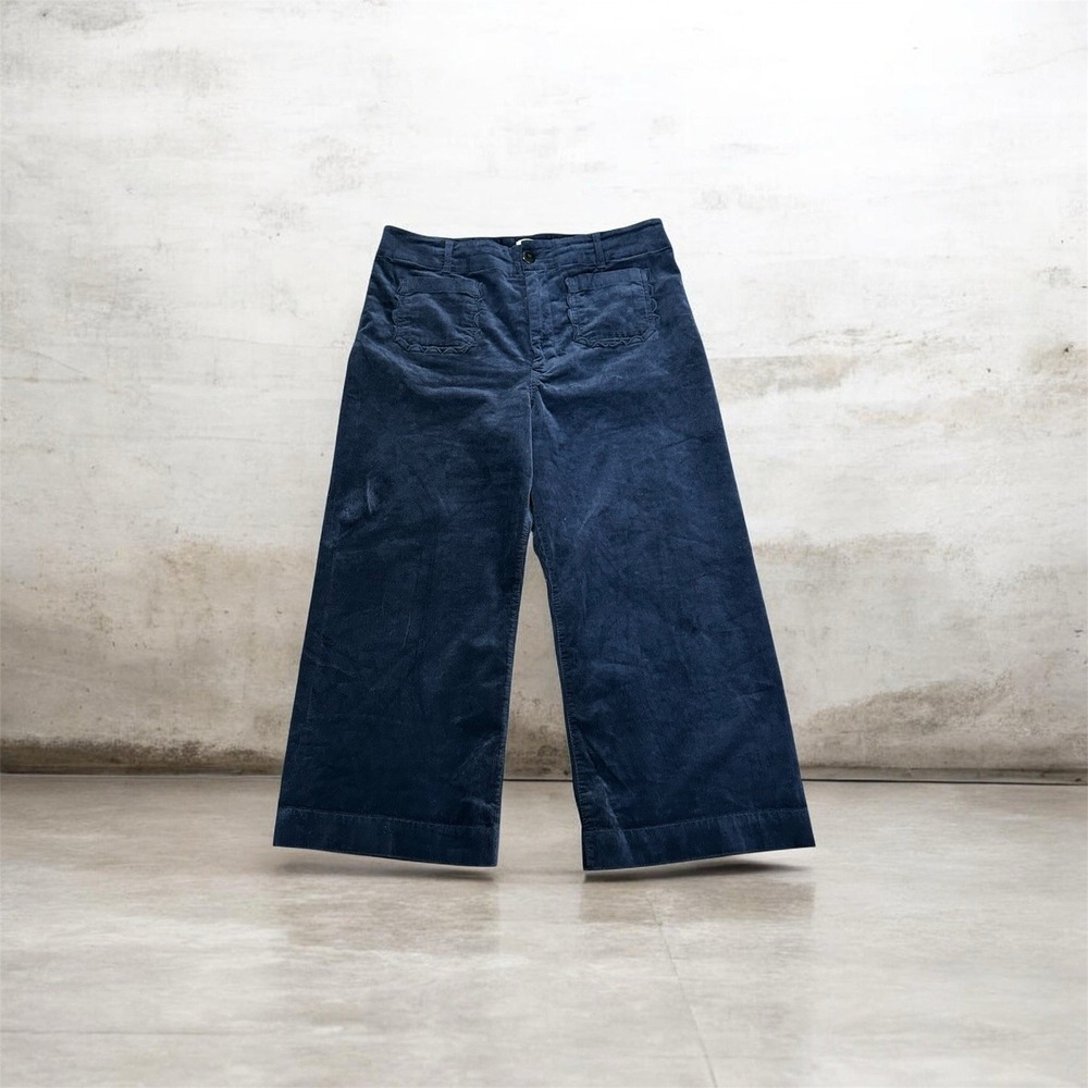 Anthropologie Maeve Colette Corduroy Wide Leg Crop Pants Blue 34 Scallop - Picture 6 of 9